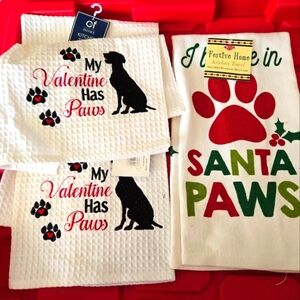 Dog Kitchen Towels - White and Red NWT